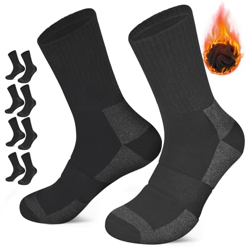 360 Cushioned Thermal Crew Socks - Thick Warm Boot Socks - Medium Black+Grey 4 Pairs
