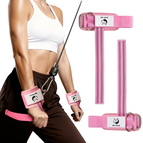 Pink Slim Panda Weight Lifting Straps with Double Cuffed D Ring, Wrist Support for Men Women, Heavy Duty & Comfortable