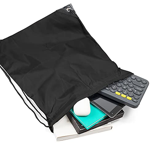 6 Pack Black Drawstring Bags - Lightweight Cinch Sacks for Sports & Travel
