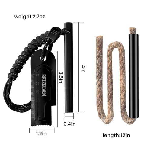 Ferro Rod Fire Starter Kit with Waxed Tinder Cord & Striker - 4 x 3/8 Inch