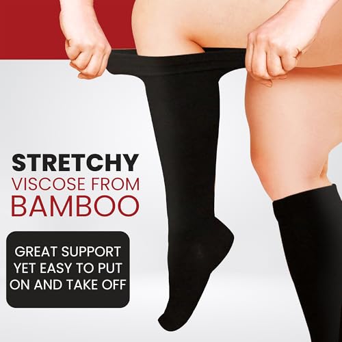 BAMS Plus Size Compression Socks Wide Calf XL 3X-Large Black Graduated Knee-High Support Bamboo Viscoose