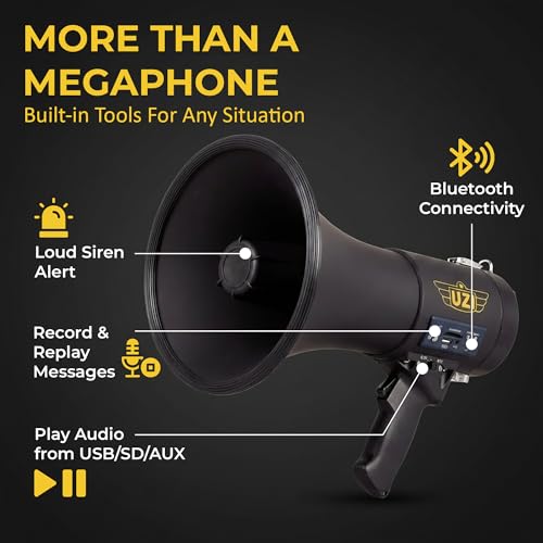50W Bluetooth Megaphone with Siren - Professional Bullhorn Megaphone