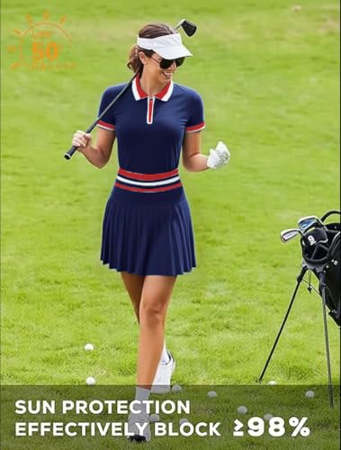 Airfree Navy Tennis Skirt Set for Women High Waist Golf Polo Two-Piece Outfit