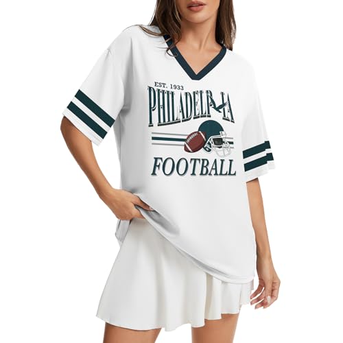Women's Graphic T-Shirt - Game Day Oversized V Neck - Medium White1