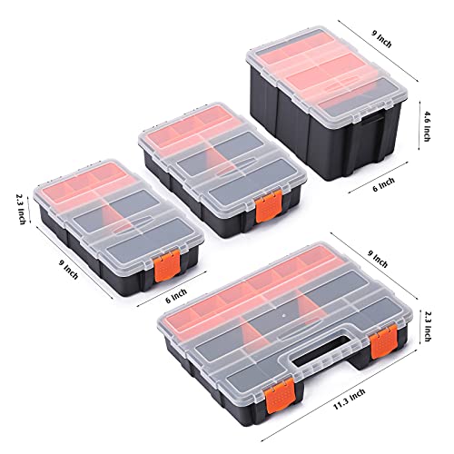 MIXPOWER 4 Piece Set Toolbox Hardware & Parts Organizers, Versatile and Durable Storage, Customizable Removable Plastic Dividers, storage and carry, Black/Orange