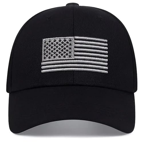 Patriotic USA Baseball Cap - Washed Mesh Sun Hat - Medium Black