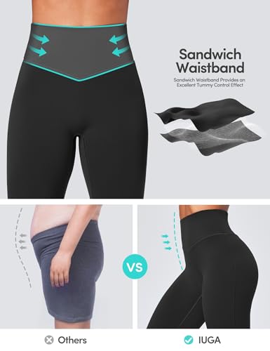 IUGA Flare Leggings for Women High Waisted Workout Yoga Pants Tummy Control 31in Inseam Large Black