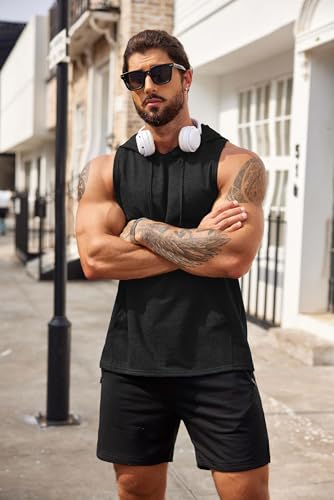 COOFANDY Men's Workout Hooded Tank Tops Bodybuilding Muscle Cut Off T