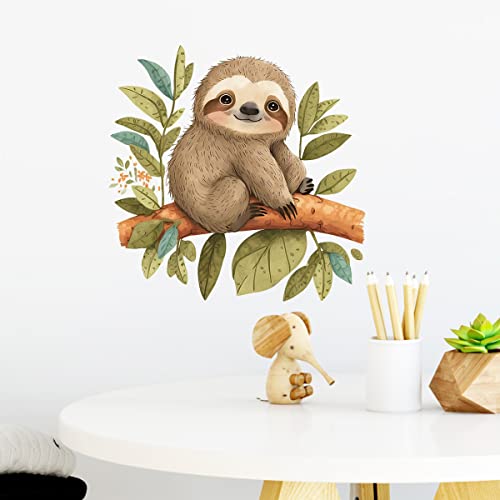 Cute Cartoon Sloth on Tree Branch Wall Decal Nursery Animal Wall Sticker Removable Peel and Stick Wall Art Decor Stickers for Kids Baby Classroom Preschool Playing Room Bedroom School
