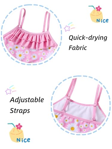 Mermaid Bikini Set for Little Girls - Ruffle 2 Piece Swimsuit, Daisy Floral - 6-7 Years