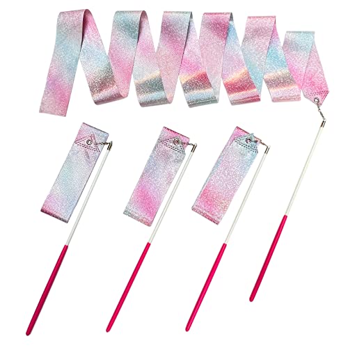 Sparkling Dance Ribbons Set - 4 Pcs Pink Twirling Streamers for Kids & Adults