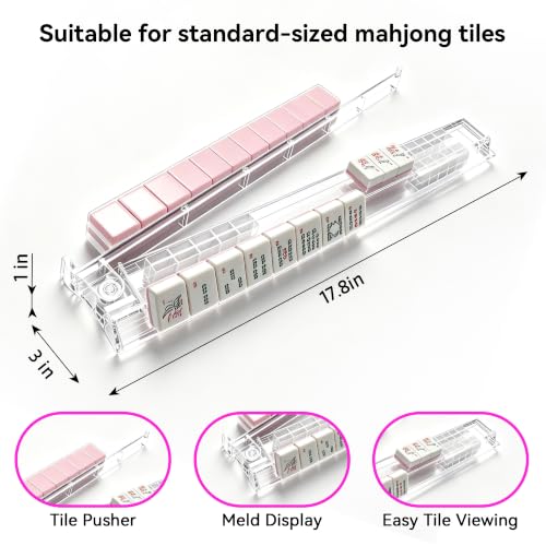 OKMXBS Clear Acrylic Mahjong Racks with Pushers Set of 4 - Non-Slip Game Night Accessories