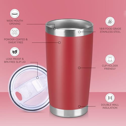 VQRRCKI Red 20oz Stainless Steel Insulated Travel Tumbler with Lid