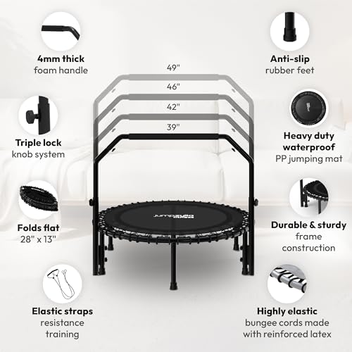 Mini Rebounder Trampoline for Adults - 40 Inch Black with Bar