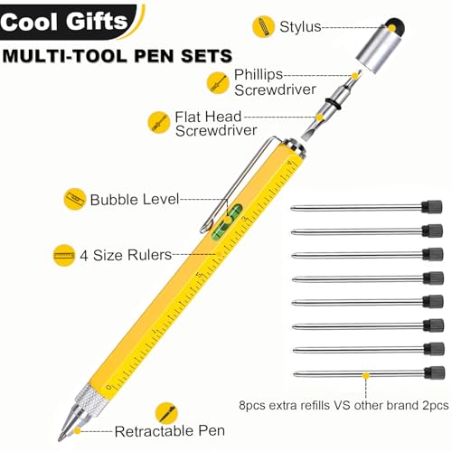 6 in 1 Multitool Pen Set - Yellow, Ruler & Screwdriver