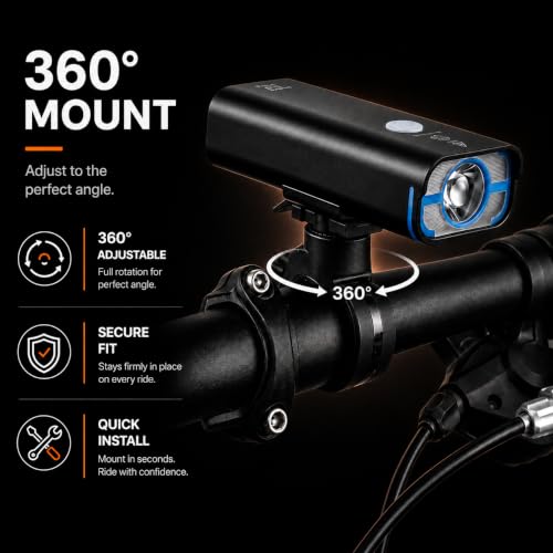 BrightRoad 850 Lumens Bike Front Light with 5 Modes, USB Rechargeable & Rotating Mount