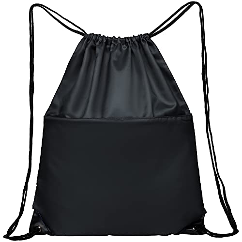 BuyAgain Black Drawstring Sports Backpack Water-Resistant Gym Sack for Men Women