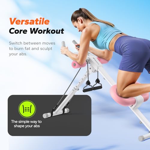 Adjustable Ab Trainer Machine - Foldable Abdominal Equipment - White & Pink