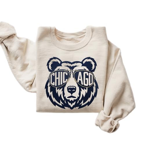 Chicago Bears Sweatshirt - Bold Bear Graphic, Small Sand