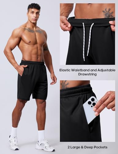 Men's 9 Inch Inseam Athletic Shorts - Quick Dry Basketball Shorts - XX-Large - Black