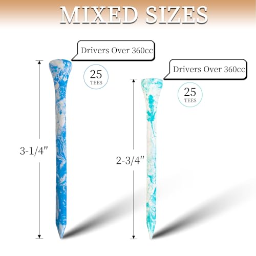 MYKUJA Wood Golf Tees 3-1/4, 2-3/4 inch 100 Pack, Highly Bright
