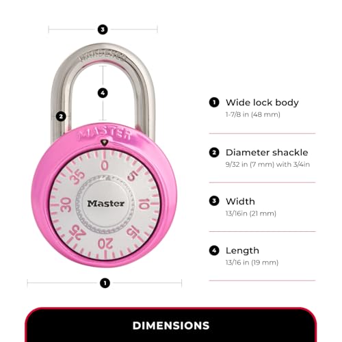Master Lock 1530DPNK Locker Lock Combination Padlock, 1 Pack, Pink