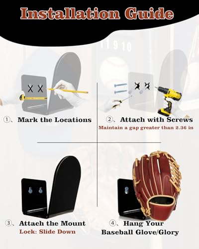 2Pcs Black Baseball & Softball Glove Wall Mount Display Holders - Keeps Glove Shape