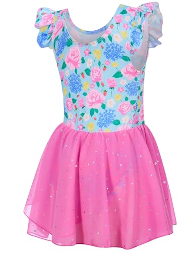 Ballet Leotard for Girls 4-5T - Flowers Blue Pink