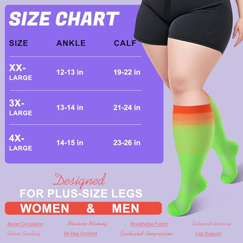 XX-Large Pink Compression Socks 4 Pairs Plus Size Knee High 20-30 mmHg Circulation