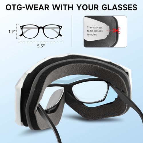 Ski Goggles OTG - Over Glasses Snowboard Goggles - A1 White Silver VLT 10%
