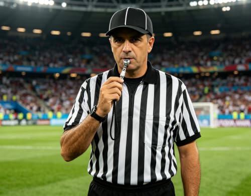 Referee Shirt Set - 4 Pcs Soccer Jersey, Hat, Whistle, Medium Size