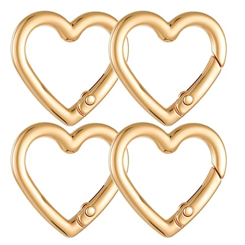Gold Heart Shaped Keychain Clips - 4 Pack Zinc Alloy Carabiners
