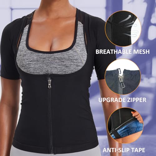 Sauna Suit Shirt for Women - Weight Loss Compression Tank Top - Black, Large
