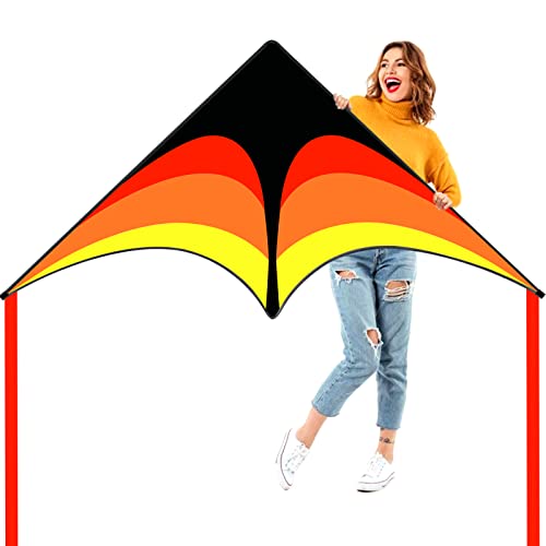 Kaiciuss 1/60'' Yellow Black Large Single Line Beach Kite for Adults & Kids, Easy to Fly