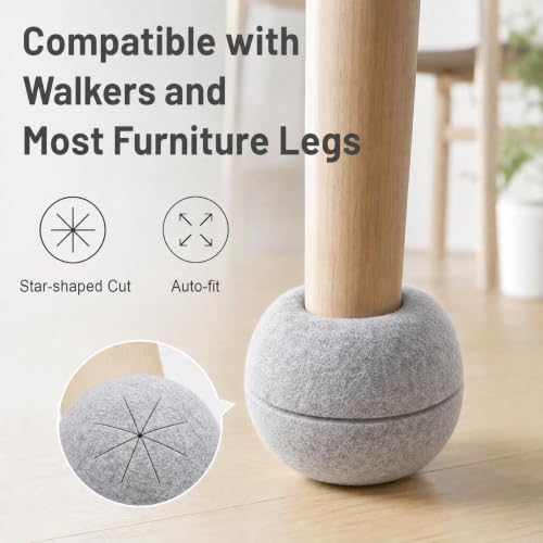 Grey Upgraded Heavy Duty Tennis Balls for Walkers & Chairs - Pre-Cut Floor Protectors, 4 Pack