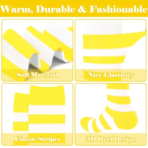 Knee High Striped Socks for Women - Yellow White Striped
