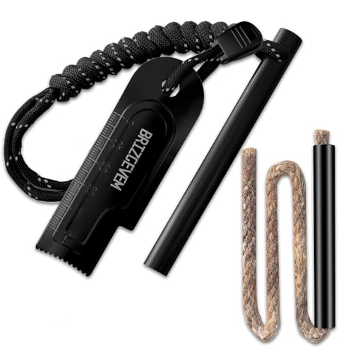 Ferro Rod Fire Starter Kit with Waxed Tinder Cord & Striker - 4 x 3/8 Inch