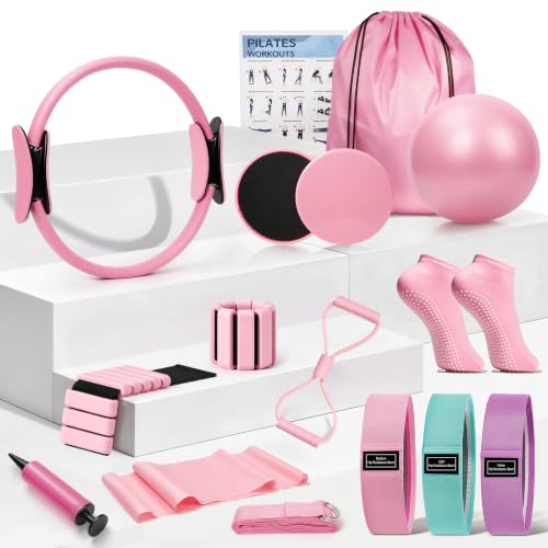 21PCS Pilates Equipment Set for Women - Pink Home Pilates Kit