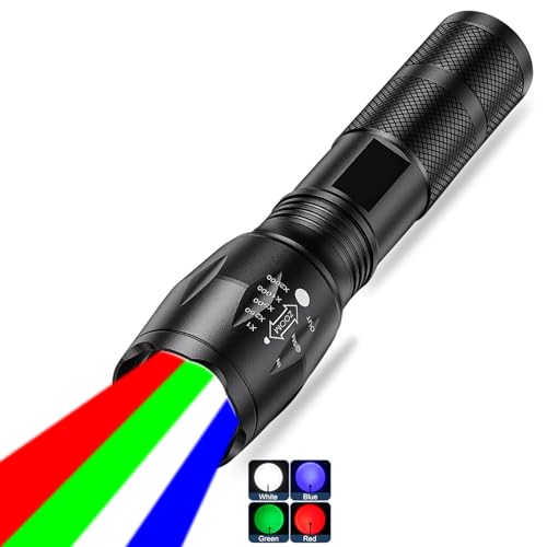 MVIOCS 2000 Lumen Rechargeable 4-Color LED Flashlight, Zoomable Aluminum Black
