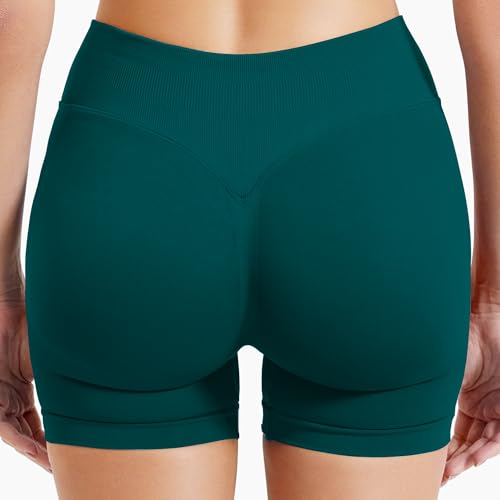 Scrunch Butt Lifting Biker Shorts for Women - Peacock Green, Small