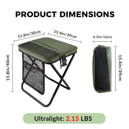 16" Portable Folding Stool, Collapsible Backpack Chair for Adults