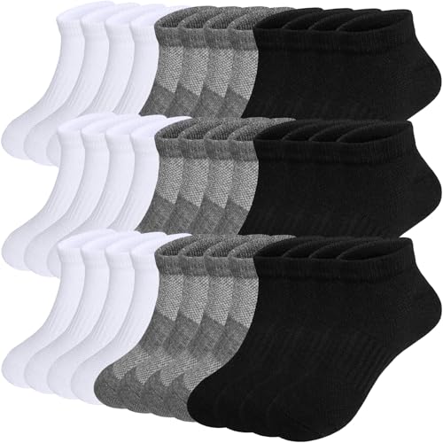 Bemeol Boys Ankle Socks 18 Pairs - Black, White, Grey, Sizes 10-14 Years
