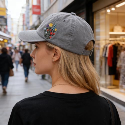 KYDEVO Floral Embroidered Baseball Cap for Women - Soft Breathable Adjustable (Wildflower B)