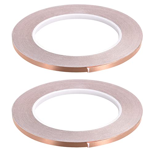 Copper Foil Tape Conductive Adhesive, [for EMI Shielding, Electrical Repairs, Stained Glass, Paper Circuits, Grounding] - 3/16"/98ft/2 Roll