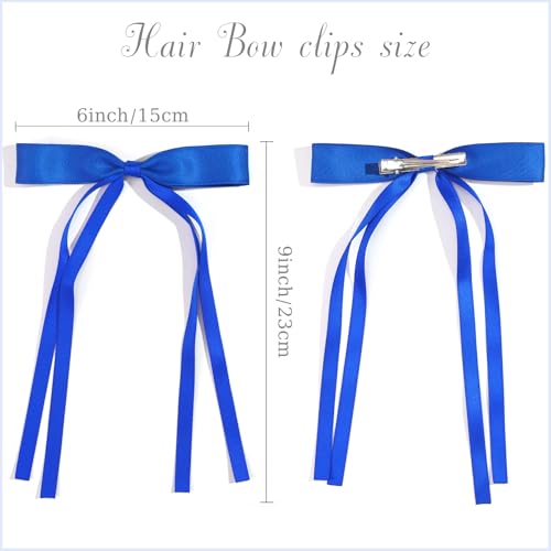 Handmade Blue, Orange & White Hair Bow Clips - Set of 6