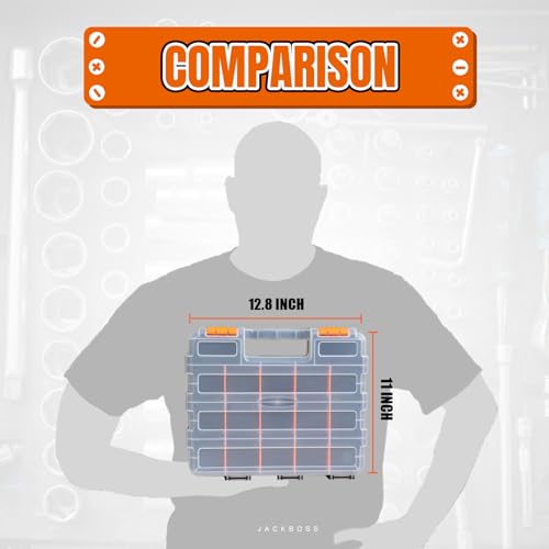 Tool Box with Transparent Lid, Double Side 34-Compartments Organizer Box with Removable Dividers for Hardware, Screws, Bolts, Nails, Beads, Jewelry and Fishing Accessories, Orange, 2 Packs