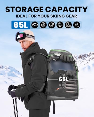 OutdoorMaster 65L Ski Boot Backpack Bag Grey - Waterproof, 4 Compartments
