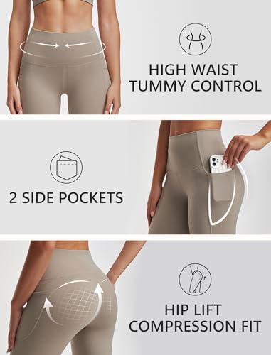 Women's High Waisted Biker Shorts with Pockets - Cream X-Large 8" Tummy Control Yoga & Workout Leggings