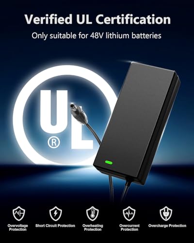 48V Lithium Battery Charger - UL Certified 54.6V 2A for E-Bikes