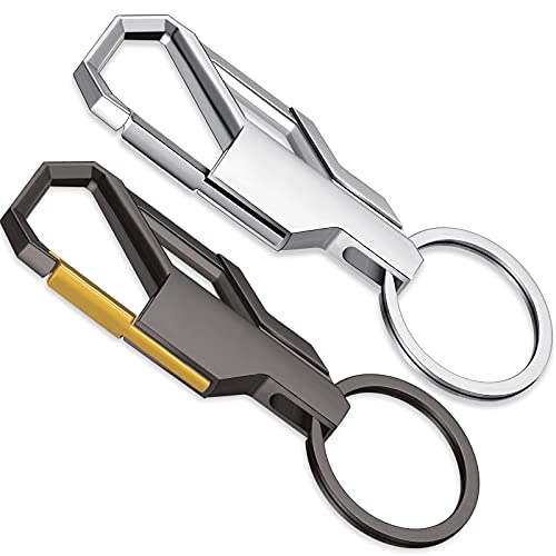 2-Piece Heavy Duty Metal Keychain Set - Black & Silver